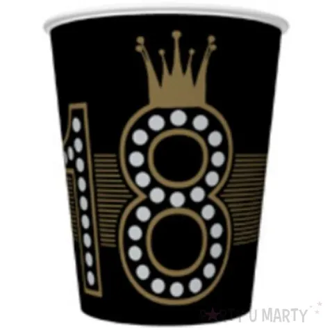kubeczki papierowe 18 urodziny zlota korona czarne maki 250 ml 8 szt