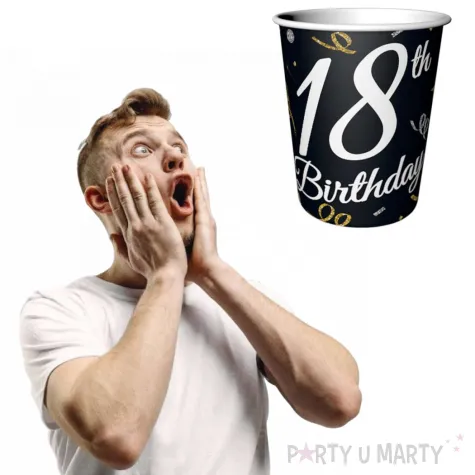 kubeczki papierowe 18th birthday 18 urodziny czarny godan 250 ml 6 szt