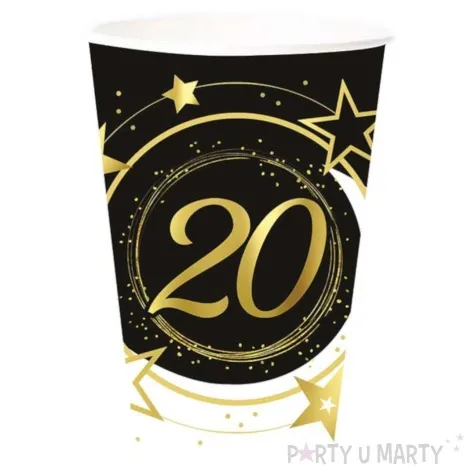 kubeczki papierowe 20 urodziny gwiazdy czarno zloty guirca 240 ml 6 szt
