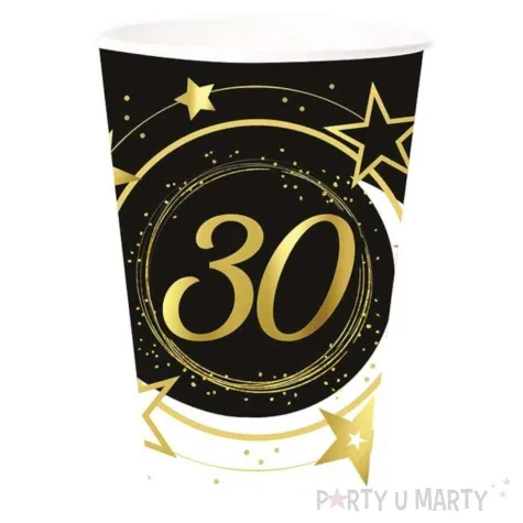 kubeczki papierowe 30 urodziny gwiazdy czarno zloty guirca 240 ml 6 szt