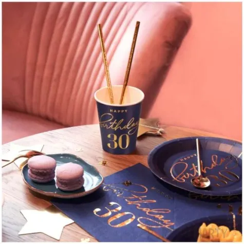 kubeczki papierowe 30 urodziny happy birthday 30 granatowy partypal 220 ml 6 szt