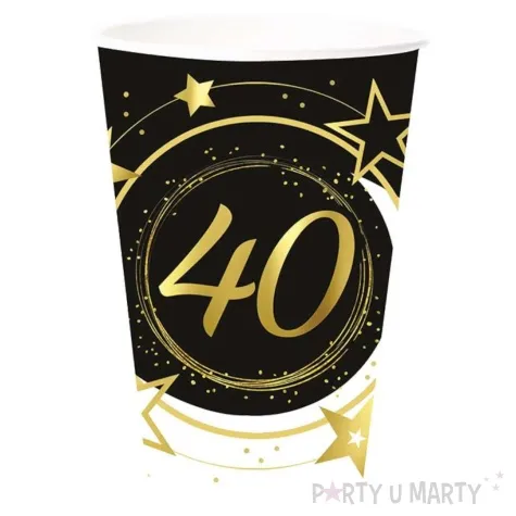 kubeczki papierowe 40 urodziny gwiazdy czarno zloty guirca 240 ml 6 szt