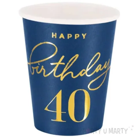 kubeczki papierowe 40 urodziny happy birthday 40 granatowy partypal 220 ml 6 szt