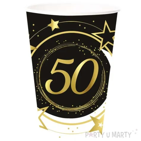 kubeczki papierowe 50 urodziny gwiazdy czarno zloty guirca 240 ml 6 sztv