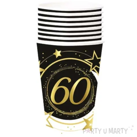 kubeczki papierowe 60 urodziny gwiazdy czarno zloty guirca 240 ml 6 szt