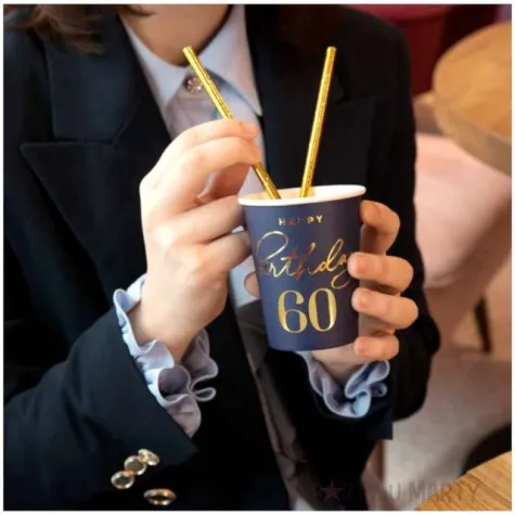 kubeczki papierowe 60 urodziny happy birthday 60 granatowy partypal 220 ml 6 szt