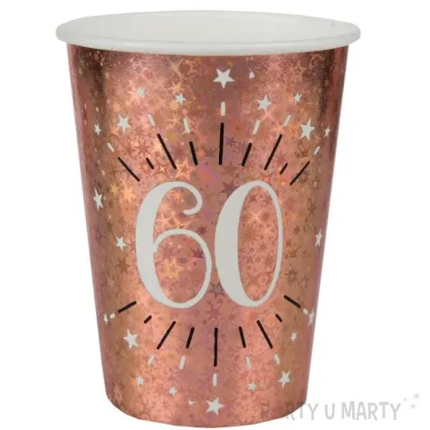 kubeczki papierowe 60 urodziny holo rozowe zloto santex 270 ml 10 szt
