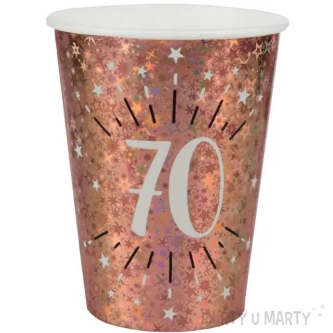 kubeczki papierowe 70 urodziny holo rozowe zloto santex 270 ml 10 szt