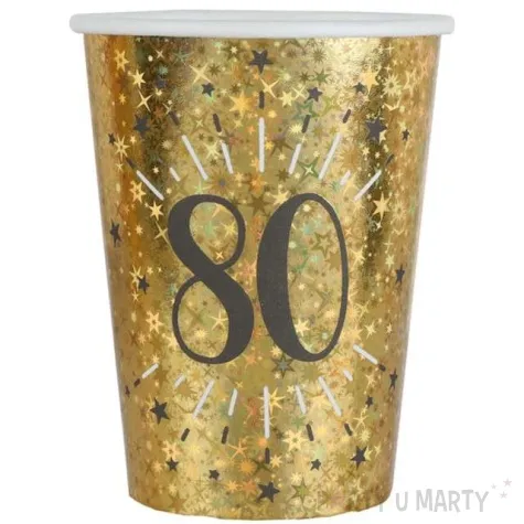 kubeczki papierowe 80 urodziny holo gold santex 250 ml 10 szt