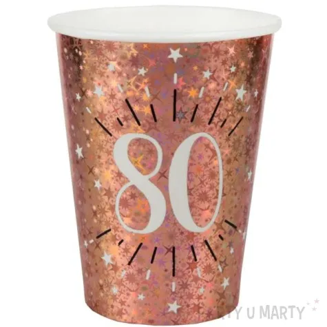 kubeczki papierowe 80 urodziny holo rozowe zloto santex 270 ml 10 szt