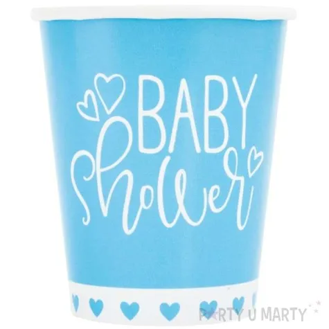 kubeczki papierowe babby shower niebieskie serca