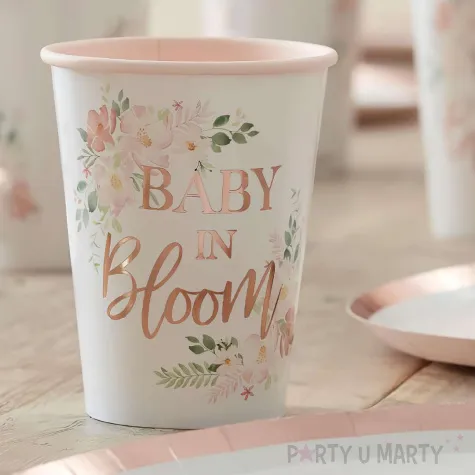 kubeczki papierowe baby shower baby in bloom rose gold amscan 266 ml 8 szt