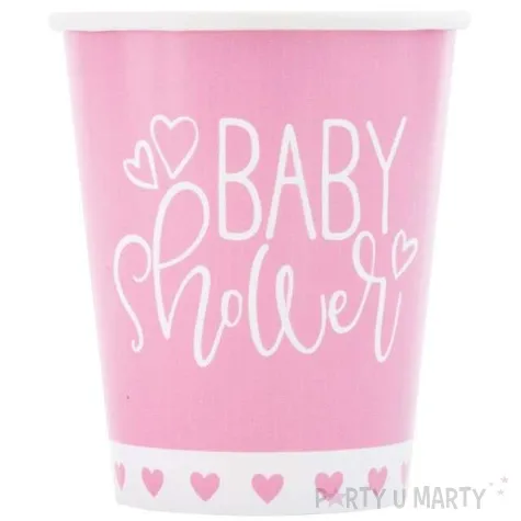 kubeczki papierowe baby shower rozowe serca unique 266 ml 8 szt