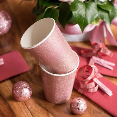 kubeczki papierowe brokatowe rozowe zloto santex 250 ml 10 szt