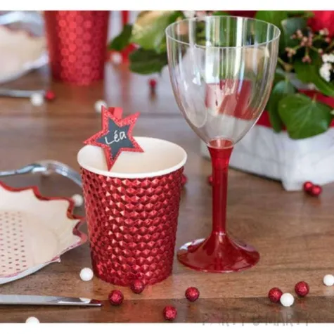 kubeczki papierowe diament czerwone metaliczne santex 250 ml 10 szt
