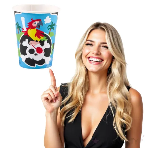 kubeczki papierowe flaga piratow z papuga amscan 8 szt