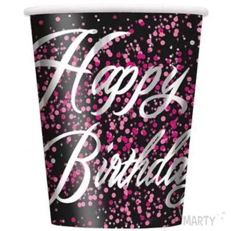 kubeczki papierowe glitz happy birthday unique rozowe 250 ml 8 szt