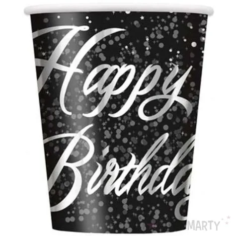 kubeczki papierowe glitz happy birthday unique srebrne 250 ml 8 szt