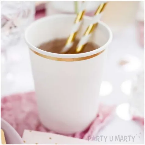 kubeczki papierowe gold ornament biale partydeco 260 ml 6 szt