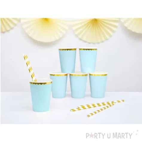 kubeczki papierowe golden border blekitne partydeco 220 ml 6 szt