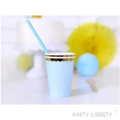 kubeczki papierowe golden border blekitne partydeco 220 ml 6 szt