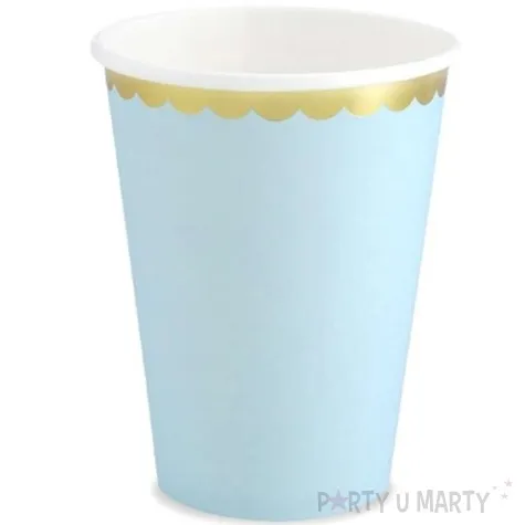 kubeczki papierowe golden border blekitne partydeco 220 ml 6 szt