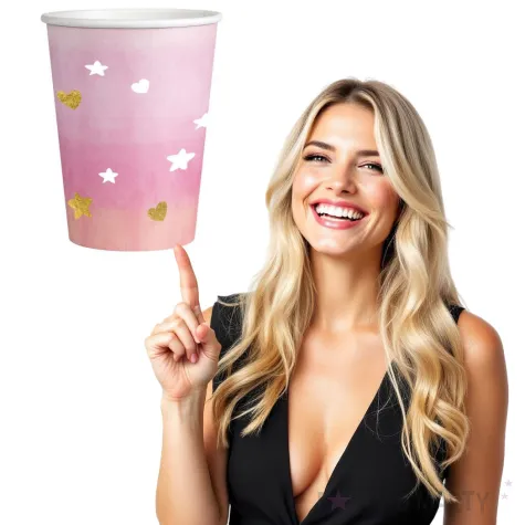 kubeczki papierowe gwiazdki i serca rozowy amscan 250 ml 8 szt