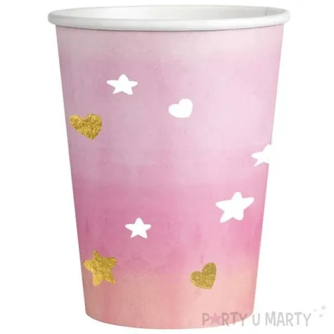 kubeczki papierowe gwiazdki i serca rozowy amscan 250 ml 8 szt