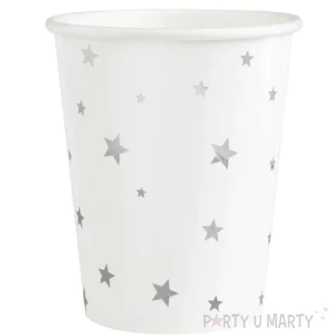 kubeczki papierowe gwiazdki srebrne biale partypal 230 ml 6 szt