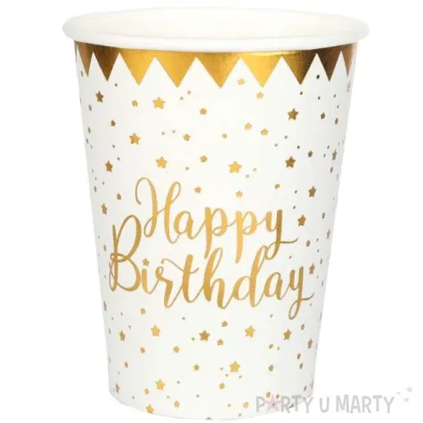 kubeczki papierowe happy birthday bialo zlote santex 250 ml 10 szt