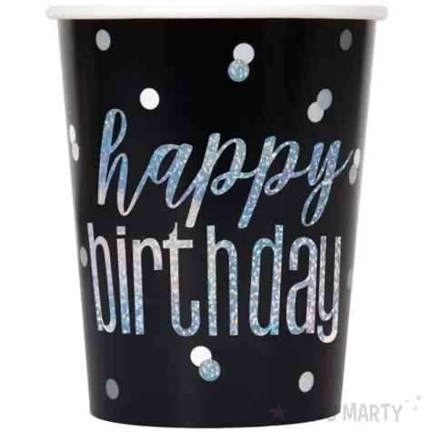 kubeczki papierowe happy birthday glitz grochy czarne unique 266 ml 8 szt