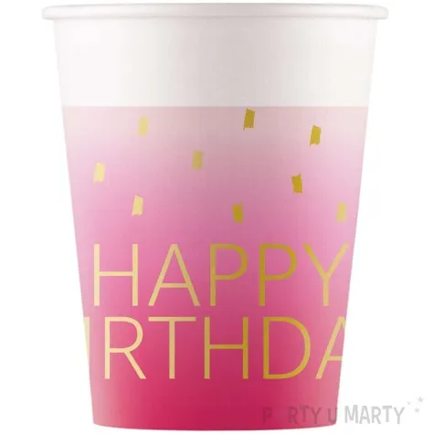 kubeczki papierowe happy birthday rozowo bialy procos 200 ml 8 szt