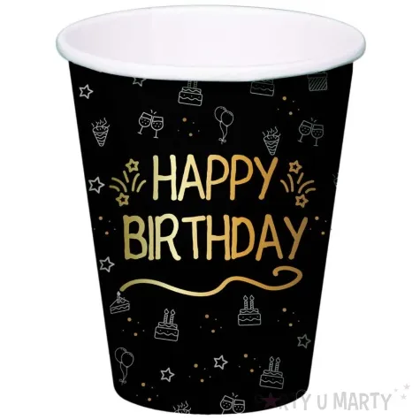kubeczki papierowe happy birthday shining glam czarno zloty folat 250 ml 8 szt