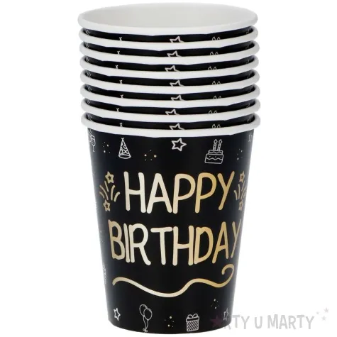 kubeczki papierowe happy birthday shining glam czarno zloty folat 250 ml 8 szt