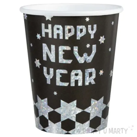 kubeczki papierowe happy new year nowy rok srebrno czarny partypal 220 ml 6 szt