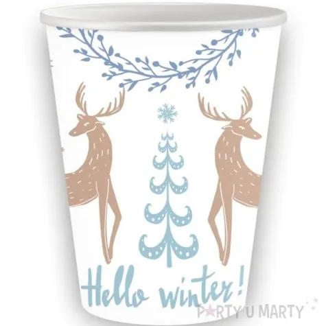 kubeczki papierowe hello winter swiateczne renifery bialy godan 250 ml 6 szt