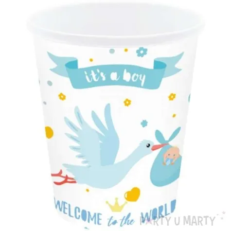 kubeczki papierowe its a boy bocian z dzieckiem niebieski partypal 220ml 6 szt