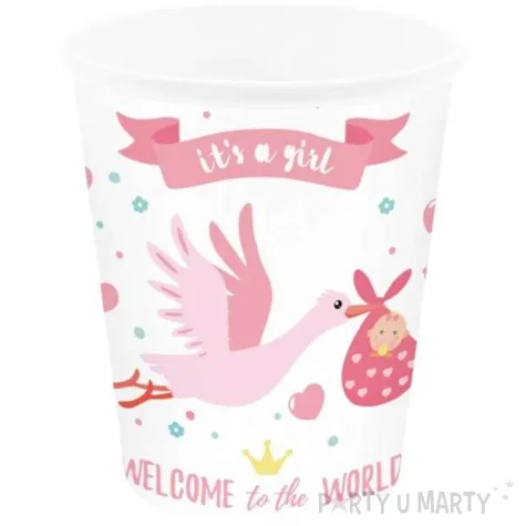 kubeczki papierowe its a girl bocian z dzieckiem rozowy partypal 220ml 6 szt