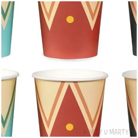 kubeczki papierowe jednorazowe cyrk kolorowe dekoracja na urodziny piknik 220 ml 6 szt