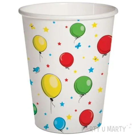 kubeczki papierowe kolorowe baloniki biale paw 250 ml 10 szt