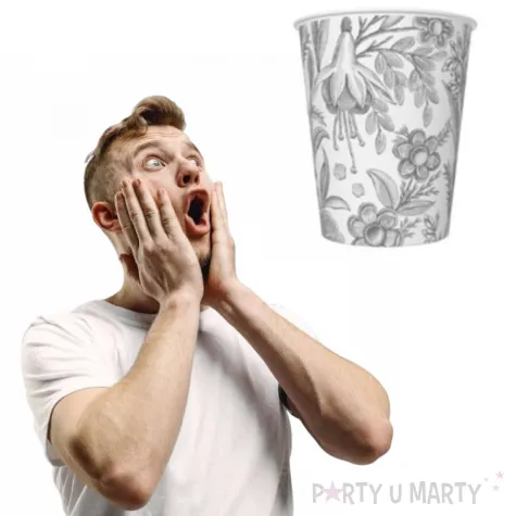 kubeczki papierowe kwiatowe wzory srebne maki 250 ml 8 szt