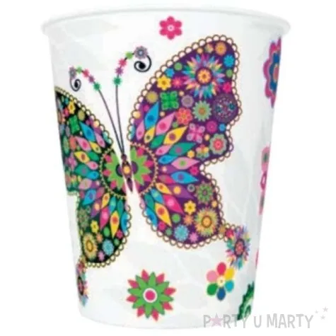 kubeczki papierowe motyle zdobione kwiaty mix maki 250 ml 8 szt