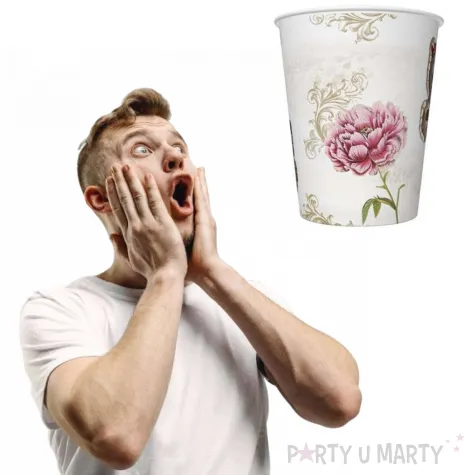 kubeczki papierowe motylki i kwiaty retro maki 250 ml 8 szt