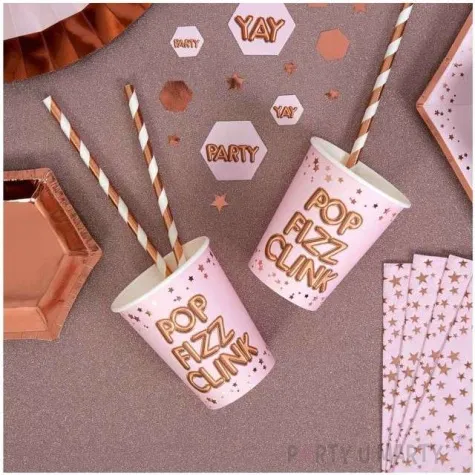 kubeczki papierowe pop fizz clink glitz glamour rozowo zlote neviti 270 ml 8 szt