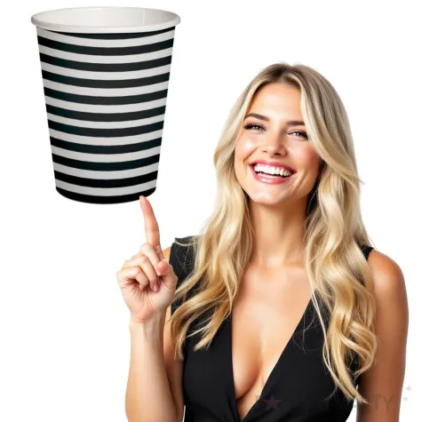 kubeczki papierowe poziome paski bialo czarne paw 250 ml 10 szt