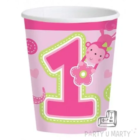 kubeczki papierowe roczek malpka z kwiatkiem rozowe amscan 266 ml 8 szt