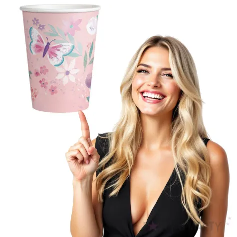 kubeczki papierowe rozowe motylki amscan 250 ml 8 szt
