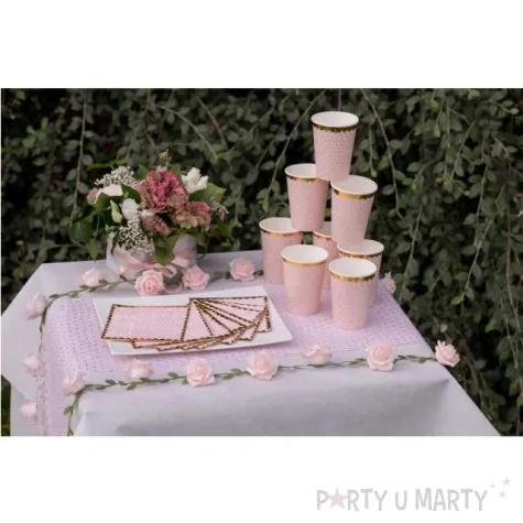 kubeczki papierowe rozowe w zlote kropki santex 250 ml 10 szt