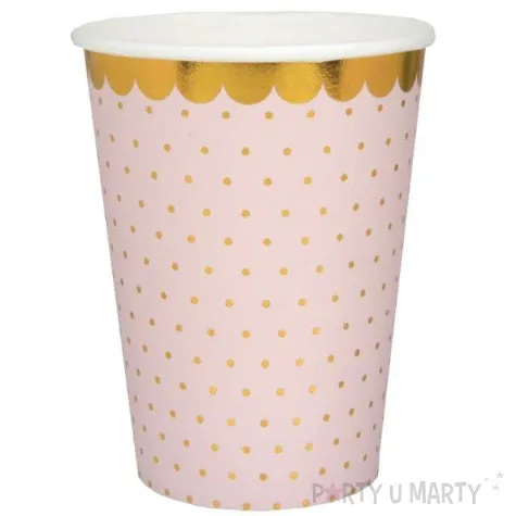kubeczki papierowe rozowe w zlote kropki santex 250 ml 10 szt