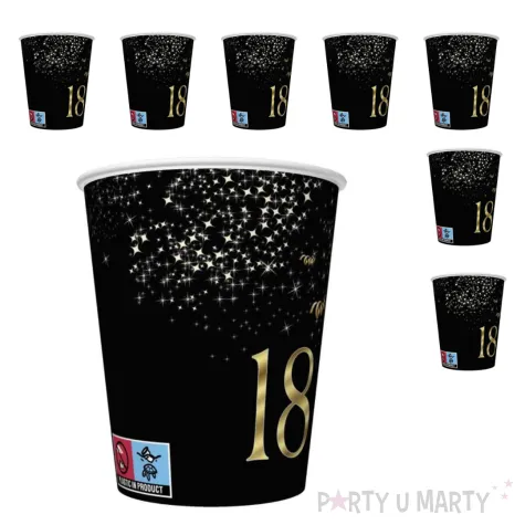 kubeczki papierowe szampanskie urodziny liczba 18 zloty 250 ml 8 szt